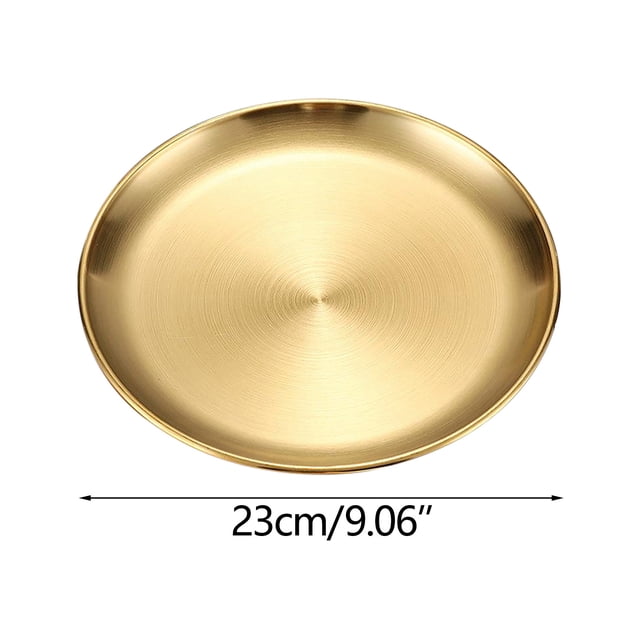yulier Assiettes Rondes pour le Souper Assiette en Acier Inoxydable Assiettes à Dessert Assiettes Réutilisables pour le Camping en Plein Air Assiette de Service pour BBQ, Collation, Salade, Fruits, Va au Lave-Vaisselle, 9 Pouces, Or