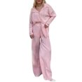 thumbnail image 1 of Faithtur Nouvelle Mode Femmes Décontracté Ensemble 2 Pcs Chemise Plissée à Manches Longues Boutonnée + Pantalon, 1 of 5