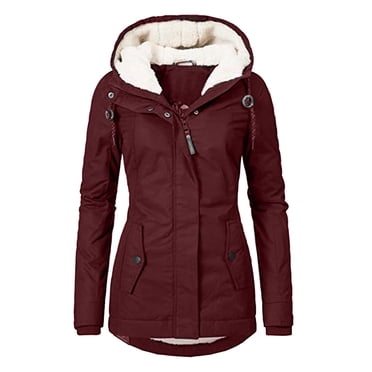 TopLLC Winter Coats for Women Women's Warm Coat Jacket Outwear Fur' Lined Trench Winter Hooded Thick Overcoat Womens Cardigan