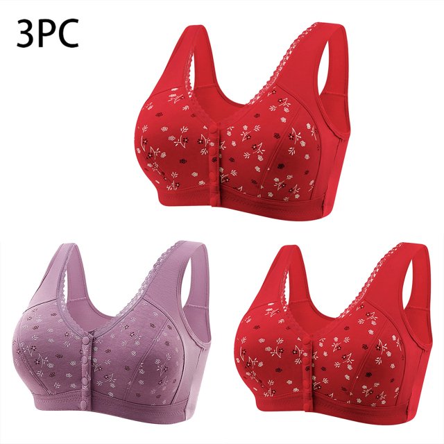 ylioge 3 Pack Womens Front Closure Bras Plus Size M-7X Wireless Push Up Full-Coverage Underwear Comfortable Multipack Support Bralettes