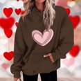 thumbnail image 2 of Penkiiy Mode Décontractée pour Femmes Saint-Valentin Imprimé Manches Longues Hauts Chandails en Molleton L Café, 2 of 5