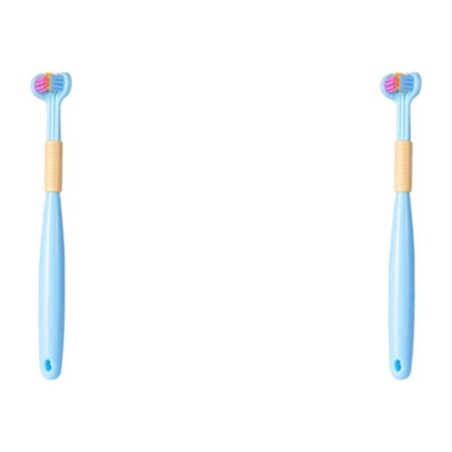 Thinsony Triple Toothbrush Triple Clean For Efficient Cleaning Plastic Three Head Toothbrush For Cleaning A22 Sky Blue Child 2Set