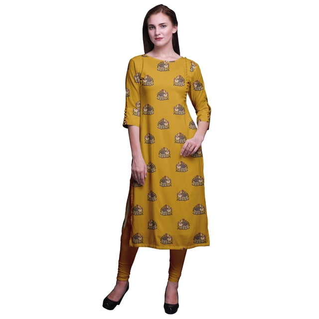 Bimba Kurtis Droits pour Femmes Longue Robe Kurti Imprimée Haut Indien à Manches 3/4