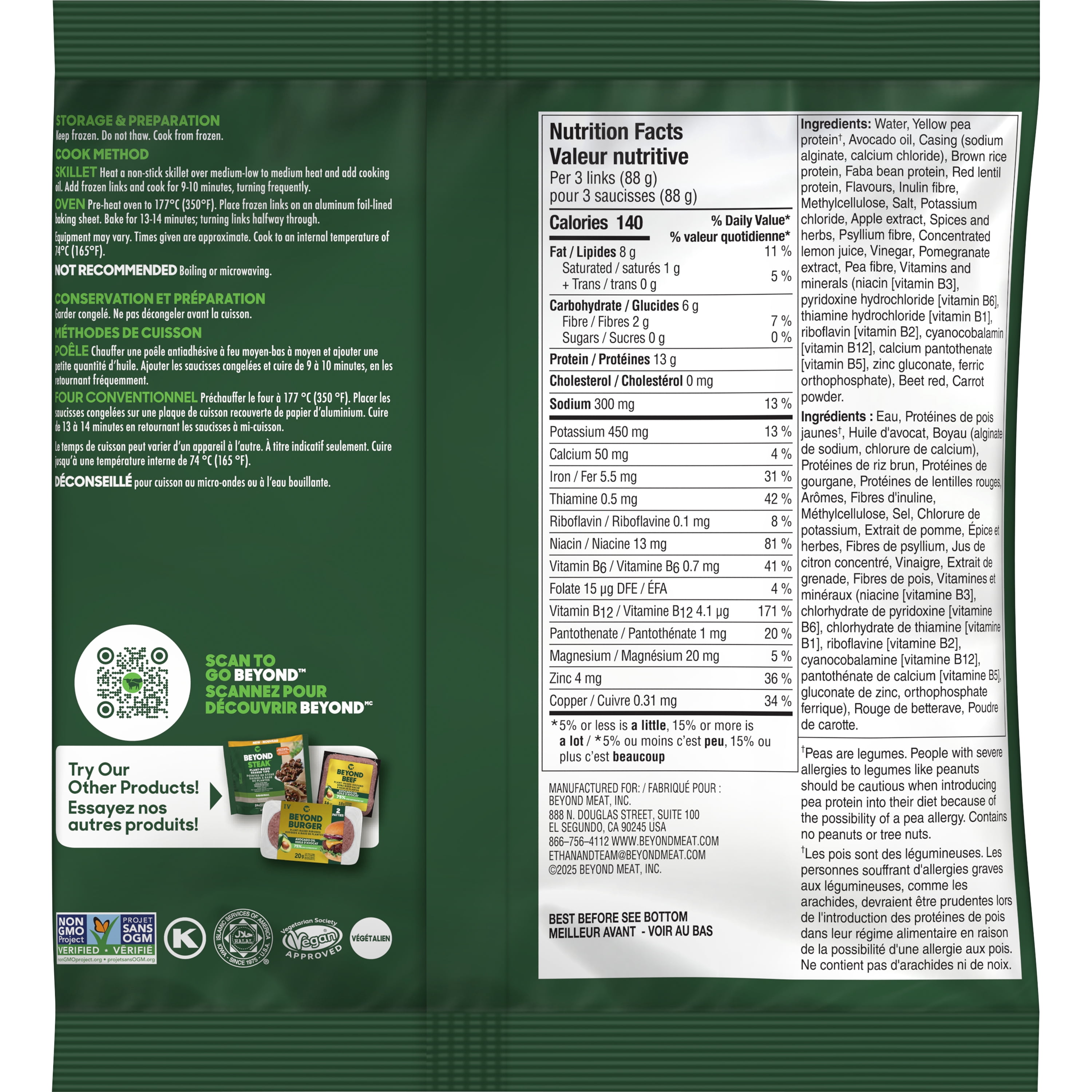 Beyond Meat Saucisses Petit-Déjeuner à Base de Plantes avec Huile d’Avocat 236g