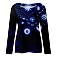 thumbnail image 4 of IROINID Offres Dames Manches Longues T-Shirts Décontractés Imprimé Col Rond T-Shirt Ample Blouse d'Automne Chandail, Bleu Foncé, 4 of 5