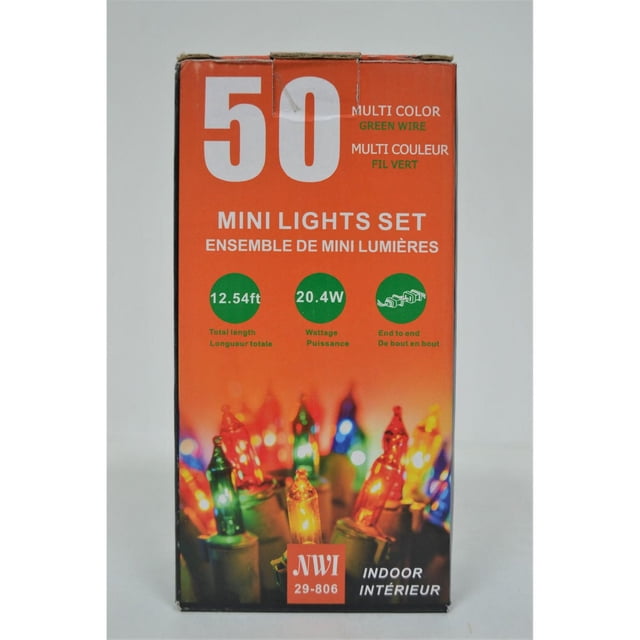 Ensemble de Mini Lumières d'Intérieur 50 Lt (Ampoules Multiples) Boîtier Affichant des Mini Lumières Multicolores avec Fil Vert, Longueur 12,54 Pi, 20,4 watts et Connecteurs Bout à Bout, Convient à la Déco de Noël et à l'Éclairage Fantaisie d'Intérieur.