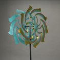 thumbnail image 3 of Colorful Teal and Yellow Finish Dual Flower Metal Wind Spinner Garden Stake 70 Inches High, 3 of 3