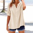 thumbnail image 3 of Summer Blouses for Women in Clearance Summer Linen Work Tops for Women Trendy Plus Size V Neck Button down Boho Clothes Spring Tops for Women 2025 New Beige M, 3 of 4