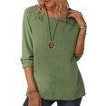 thumbnail image 3 of Hauts en Lin pour Femmes Été Femmes Automne Hiver Uni Coton Lin Col Rond Manches Longues T-Shirt Ample Haut Femmes T-Shirts à Manches Longues T-Shirts Longs pour Femmes Été T-Shirts pour Femmes, 3 of 4