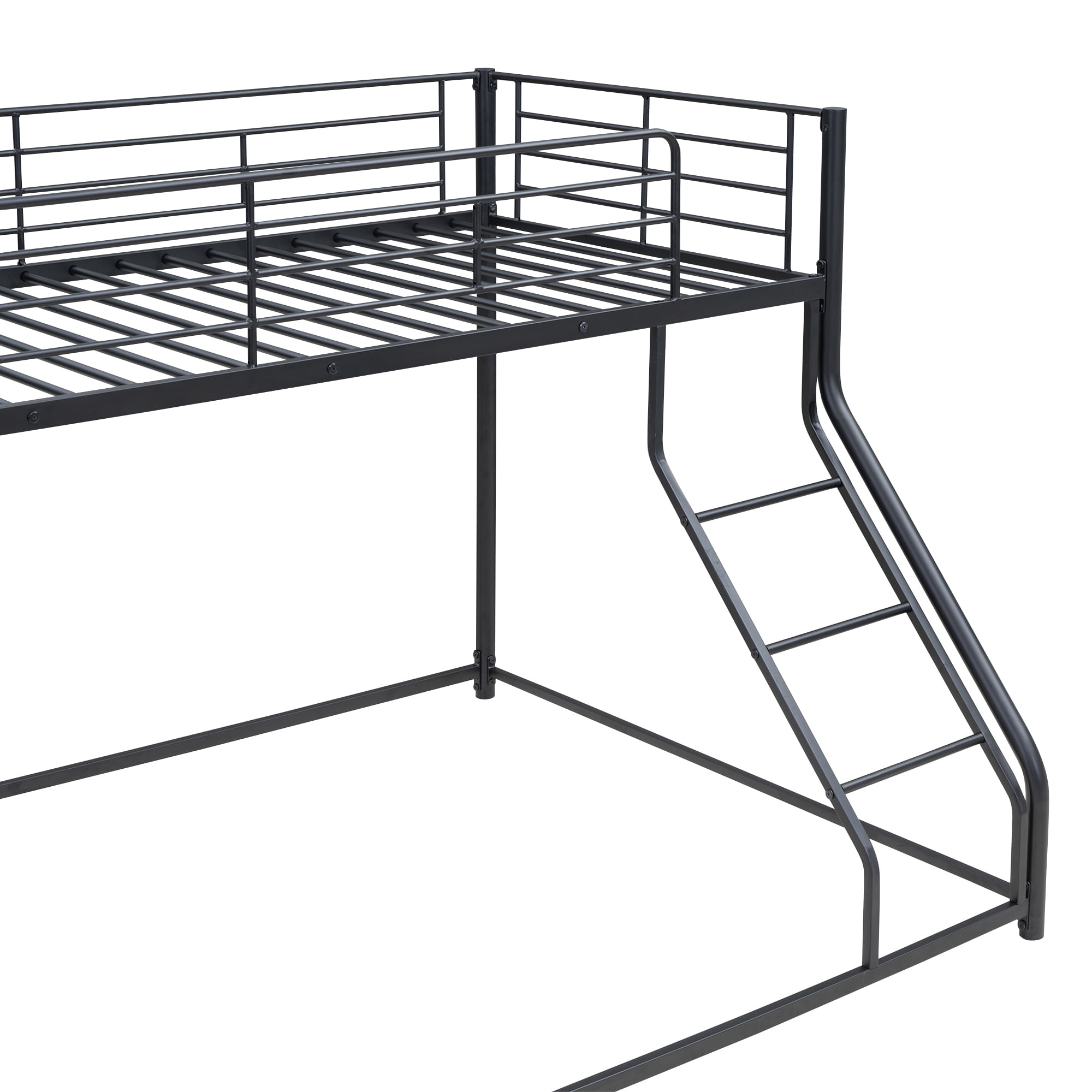 Noble House Full XL Over Queen Metal Bunk Bed,Black Industrial Frame with Guardrails & Slats,Black