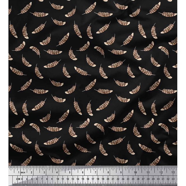 Soimoi Black Poly Georgette Fabric Eagle Feather Print Sewing Fabric Yard 42 Inch Wide
