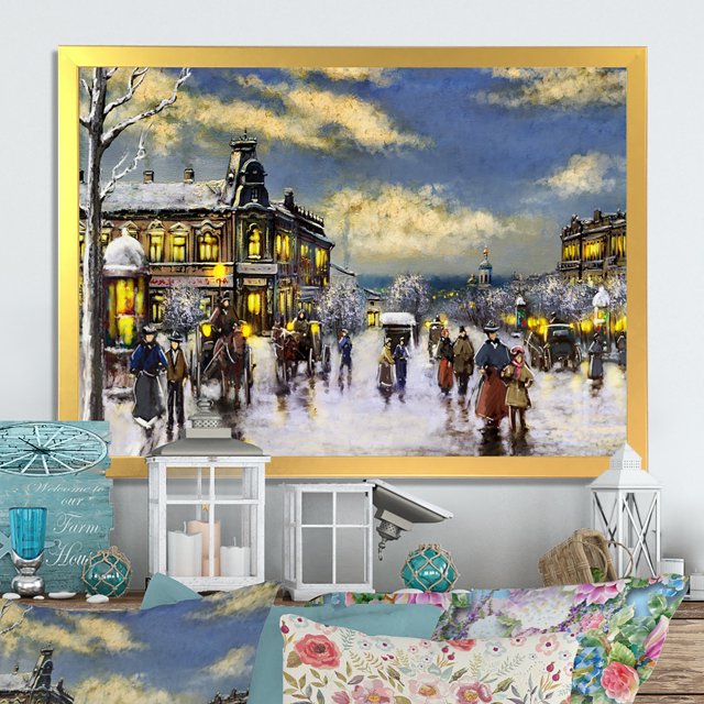 Designart Paris en Hiver de Noël I Art Mural Encadré Traditionnel