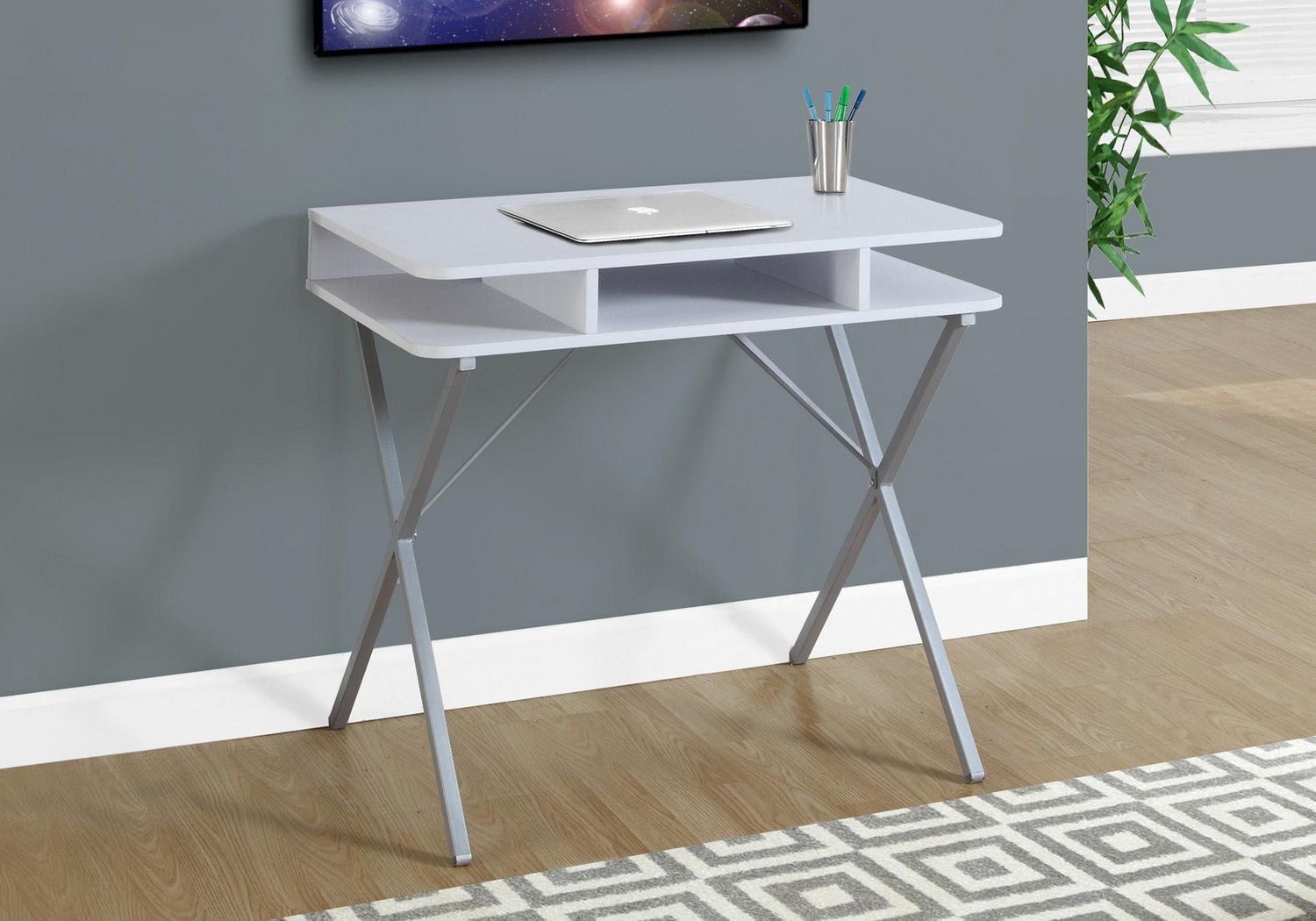 Monarch Specialties Computer Desk, Home Office, Laptop, Storage Shelves, 31"l, Work, Metal, Laminate, White, Grey, Contemporary, Modern