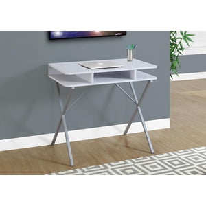 Monarch Specialties Bureau d'ordinateur, Bureau à la maison, Ordinateur portable, Étagères de rangement, 31"l, Travail, Métal, Stratifié, Blanc, Gris, Contemporain, Moderne