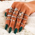 thumbnail image 4 of 15Pcs/Set Women Punk Vintage Knuckle Rings Tribal Ethnic Hippie Stone Joint Rings Jewelry Set Gift Retro, 4 of 9
