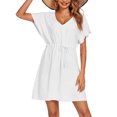 thumbnail image 1 of Robes pour Femmes 2024 Été Oversize Décontractée Coupe Ample Robe Colorée Plage Soleil Jupe Col en V Robe à Manches Courtes Rabais de 50 % Liquidation!, 1 of 6