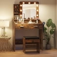 thumbnail image 2 of Ourlova Vanity Desk with Mirror & Lights, Makeup Vanity with Power Outlet, 3 Lighting Modes, 2 Drawers, 2 of 7