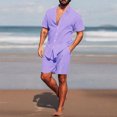 thumbnail image 3 of Ensemble Chemise à Manches Courtes Col Carré Décontracté Couleur Unie pour Hommes, 3 of 4