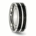 thumbnail image 4 of Stainless Steel 8mm Double Row Black Carbon Fiber Inlay Polished Band Ring 11 Size, 4 of 6