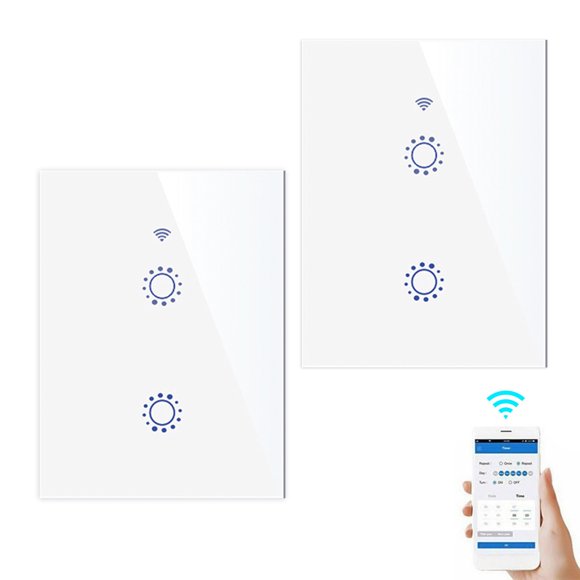 2-Way Wi-Fi Smart Switch Light Switch Voice Control, Remote Control, Touch Control Compatible with Alexa Google Home Schedule, Timer, Countdown Needs Neutral Wire No Hub Required 95-250V