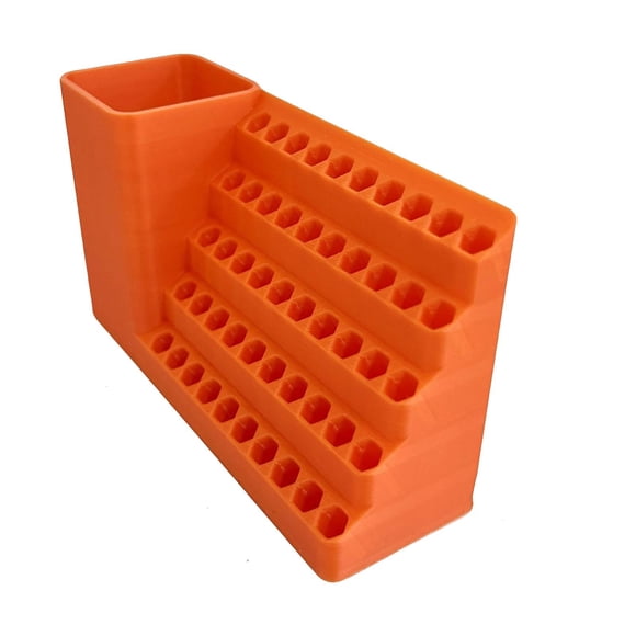 Barhoo Organiseur de Forets Cnc Orange avec Porte-Gobelet - 4 Options de Taille, Étagère de Rangement en Plastique pour Forets et Outils - Idéal pour l'Organisation d'Atelier et de Garage et la Gestion des Outils