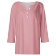 thumbnail image 4 of Timegard Tops for Women Long Sleeve Notched V-Neck Button Shirts Solid Color Fall Casual Loose Comfy Tops, 4 of 5