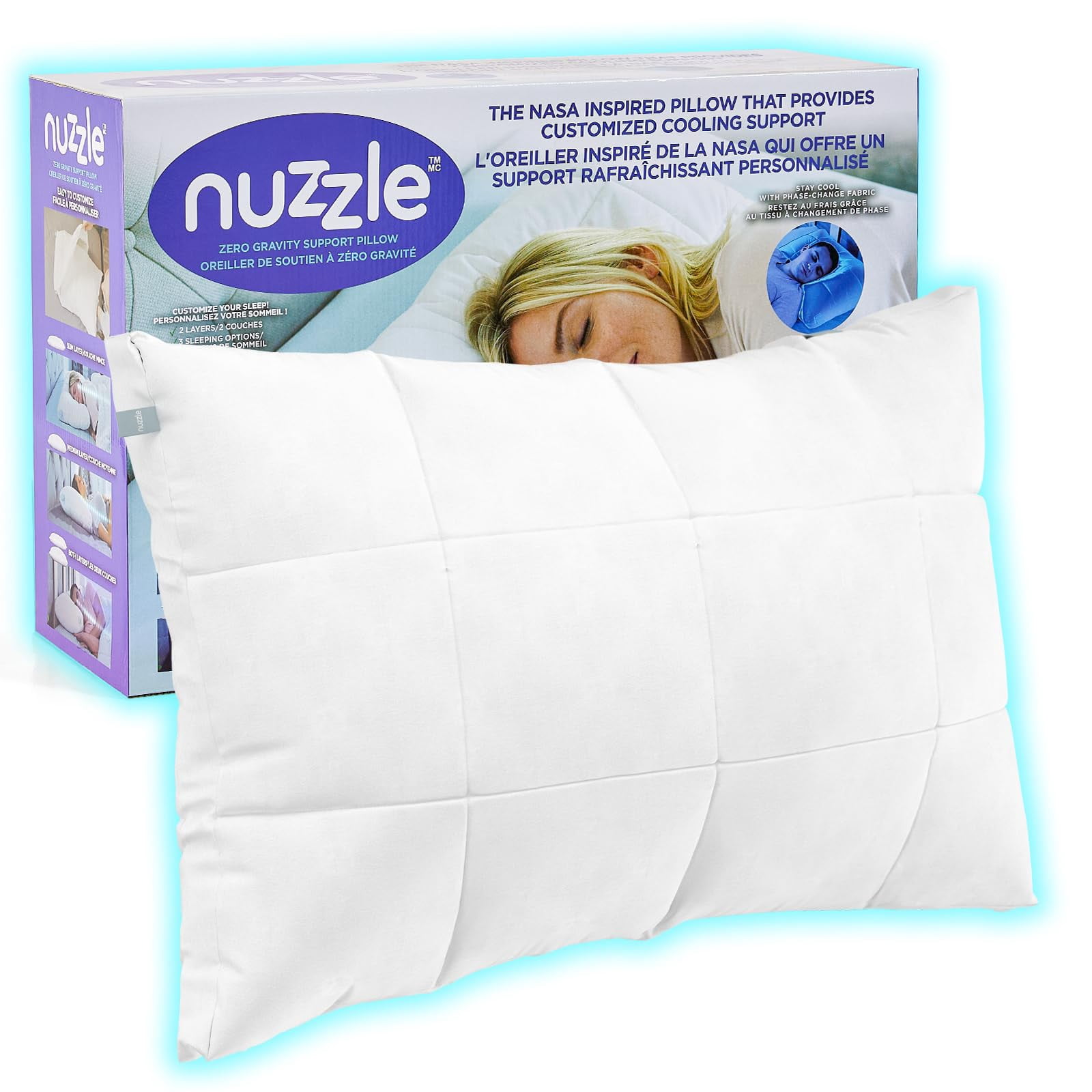 Nuzzle Cooling Adjustable Pillow for Side Sleepers, Luxury Standard Size Bed Pillow Hotel Collection - Best Adjust Height Soft Fi