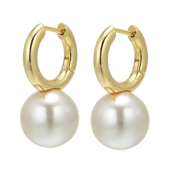 16mm Big Pearl Drop Earrings Classic Pearl Earrings with 14K Gold Plated Hoop for Women