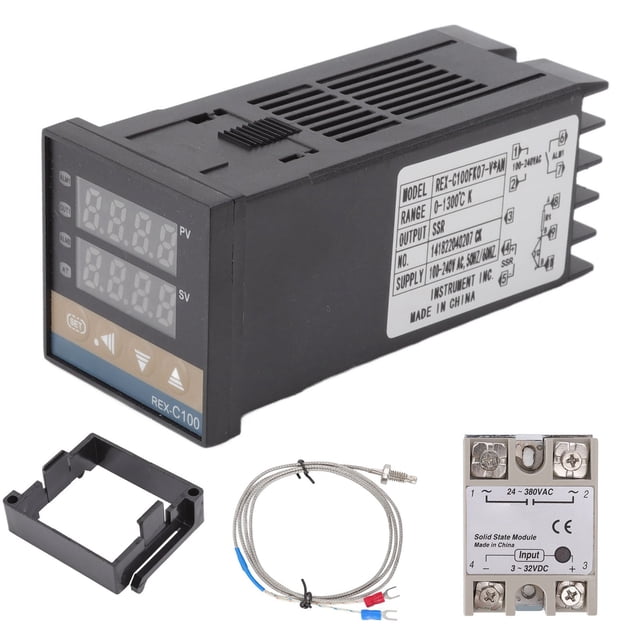 Gugxiom Smart PID Temperature Controller Kit, AC100 240V Digital Display PID Temperature Controllers REX C100 Digital Thermostat, Digital PID Thermostat Temperature Controller