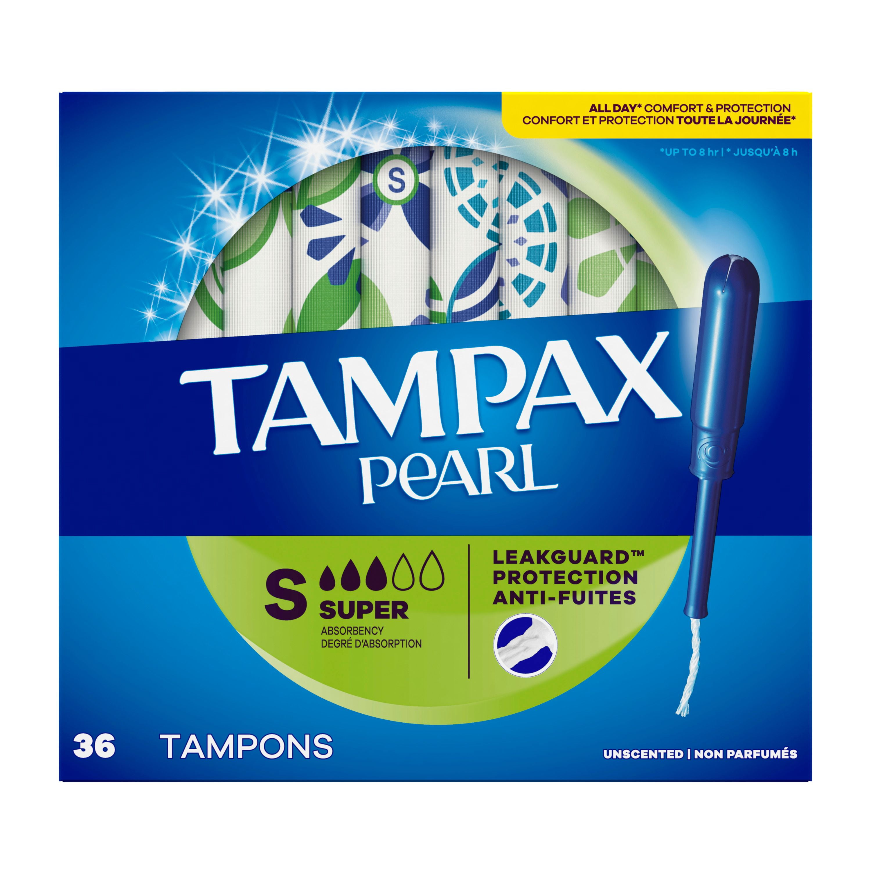 Tampax Pearl Tampons, with LeakGuard Braid, Super Absorbency, Unscented