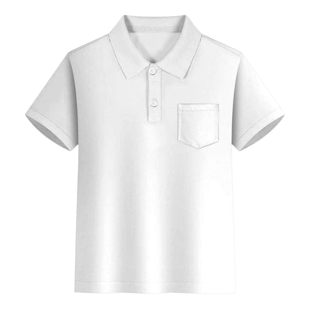 Sunnyoo Polo à Poche pour Grands Garçons, T-Shirt à Manches Courtes Uni, Blanc