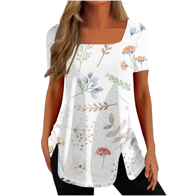 Birdeem Mode Femmes Été Manches Courtes Col Carré Chandail-Over Couleur Unie Blouse Décontractée