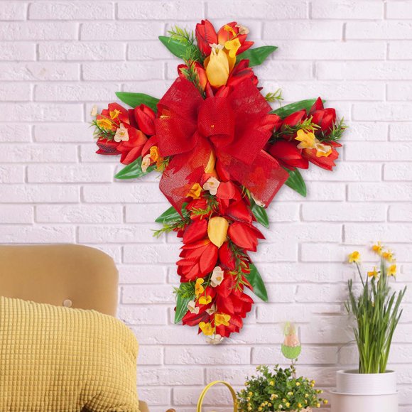 AYktou Décorations de Pâques, Petits Cadeaux pour Paniers de Pâques, Cadeaux de Pâques pour Femmes/enfants, Oeufs de Pâques, Couronne de Pâques Cadre en Bois Couronne Simulée Couronne à Suspendre à la Porte Décoration pour la Maison Couronne une Couronne