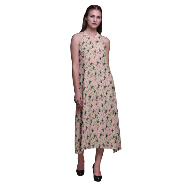 Bimba Robe Longue Décontractée à Dos Nu à Col Licou pour Femmes, Robe de Plage Imprimée - Xxx-Grand