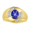 thumbnail image 1 of RYLOS 14K Yellow Gold Ring 8X6MM Oval Gemstone &  Diamond Unisex Rings Blue Star Sapphire September Birthstone Ring Size 13, 1 of 7
