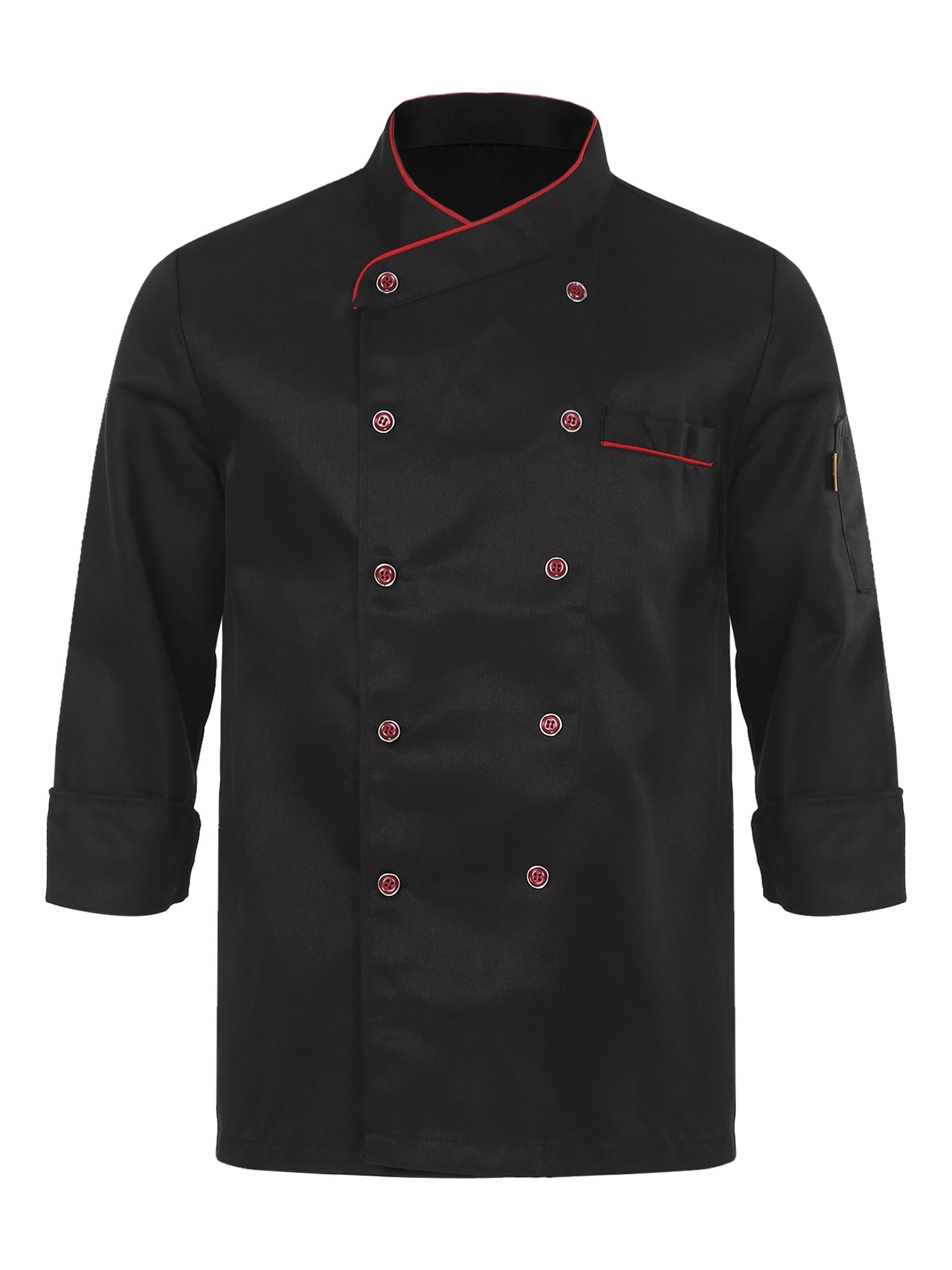 zdhoor Unisex Mens Womens Double-Breasted Chef Coat Cooks Jacket Chef Works Kitchen Cooking Uniform Black Long Sleeve M