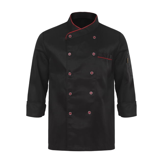 zdhoor Unisex Mens Womens Double-Breasted Chef Coat Cooks Jacket Chef Works Kitchen Cooking Uniform Black Long Sleeve L