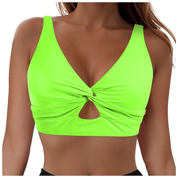 adviicd Bikini Tops Women's Triangle Bikini Top Push up Padded Halter String Bathing Suits Top(Green,S)