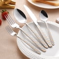 thumbnail image 1 of EGNMCR Kitchen Essentials Kitchen Gadgets Stainless Steel Twists Handle Cutlery Western Steak Knife Fork And Spoon Set Twisted Rope Embossed Floral Cutlery Spoon Stainless Steel Cutlery, 1 of 6