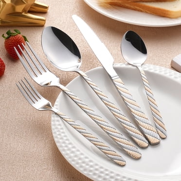 EGNMCR Essentiels de Cuisine Gadgets de Cuisine Manche Torsadé en Acier Inoxydable Couverts Couteau à Steak Occidental Fourchette et Cuillère Ensemble Corde Torsadée Couverts à Motif Floral Embossé Cuillère en Acier Inoxydable Couverts en Acier Inoxydable