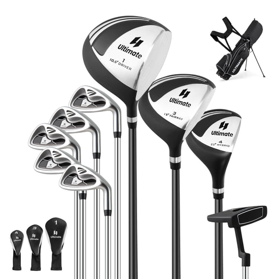 Costway Ensemble Complet de Clubs de Golf pour Hommes 10 Pcs Comprend un Conducteur en Alliage Noir