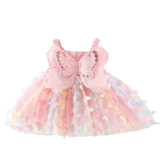 Robe Bébé Fille 3D Papillon Froncée Sans Manches Superposée Cami Vêtements d'Été Décontractés Robe Princesse