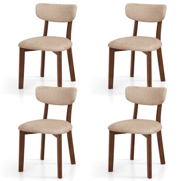 Costway Upholstered Dining Chairs Set of 4 with Solid Rubber Wood Frame, Curved Backrest Beige