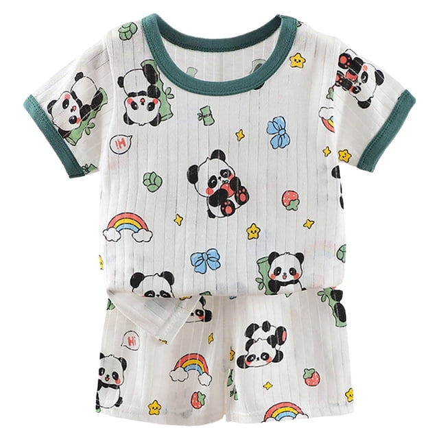 BOBOGOJP Pyjama 2 Doux à Manches Courtes Ensemble de Pyjama d'Été Extensible Court Vêtement de Nuit Grand (Vert Armée, 2-3 Ans)