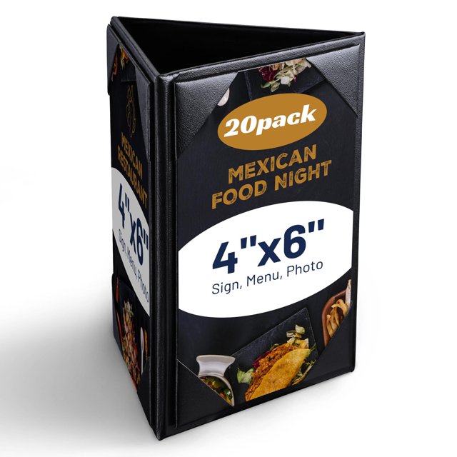 WeChef 20 pack 4"x6" Triangle Table Tent Restaurant Menu Holders 3 Side Trifold PU leather Drink Dessert for Bar Hotel