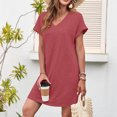 thumbnail image 2 of LOVZFMLL Robes d'Été pour Femmes T-Shirt Décontracté Ample Robe Droite Col en V Manches Courtes Basique Tenues Quotidiennes Rouge m, 2 of 8
