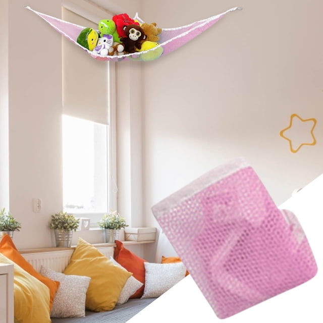 ZZkhGO Large Hanging Toy Storage Net, Stuffed Animal Hammock for Nursery, Strong Polyester Mesh Organizer with Anchors