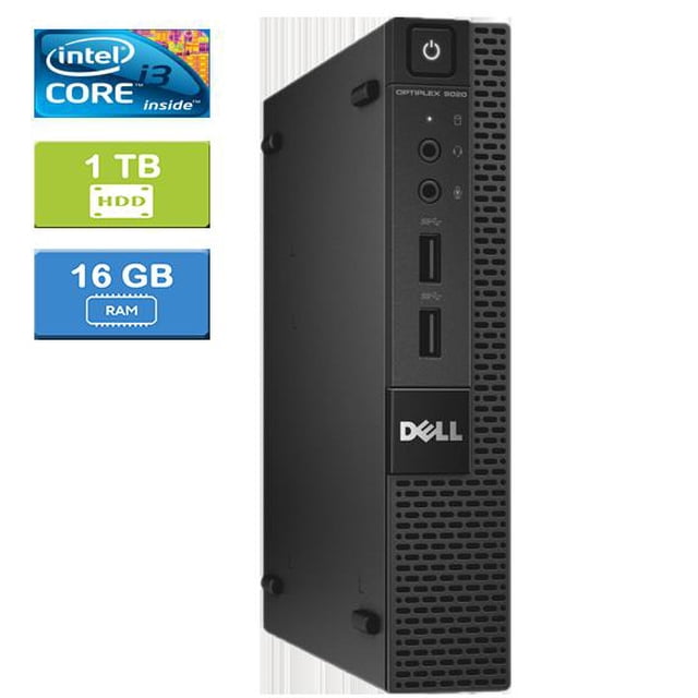 Refurbished: DELL 9020 MICRO Intel Core i3-4160T 3.10 GHz, 16GB, 1TB HDD, Win 10 Pro