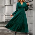 thumbnail image 1 of Gspmoly Robes pour Femmes, Robe Femme Couleur Unie à Manches Longues Col en V Sans Capuche Mode Automne Robes de Bureau Robes de Travail pour Femmes Offres du Jour, 1 of 6