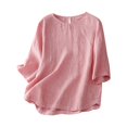 thumbnail image 2 of Meichang Chemises en Lin pour Femmes Été Rétro Manches 3/4 Hauts pour Femmes T-Shirts Basiques Coupe Ample Col Rond T-Shirts Vintage Blouses Grande Taille, 2 of 3